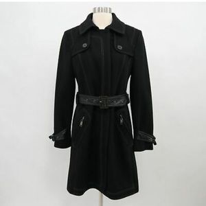 Miss Sixty Coat Jacket Wool Womens M Medium Black Faux Leather Details